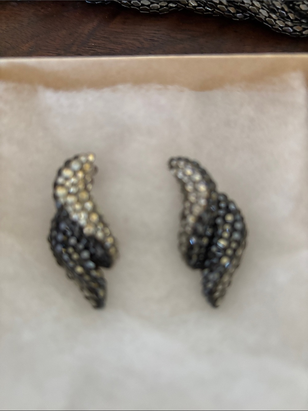 Crystal Wing-Shaped pierced Earrings - Black and Silver Crystals